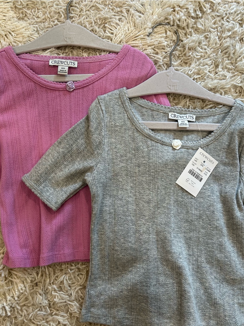 Crewcuts Pink & Gray Short Sleeve Ribbed Knit Tops